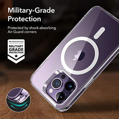 ESR for iPhone 14 Pro Case, Compatible with MagSafe, Shockproof Military-Grade Protection, Air-Guard Corners, Magnetic Phone Case for iPhone 14 Pro, Air Armor (HaloLock), Clear