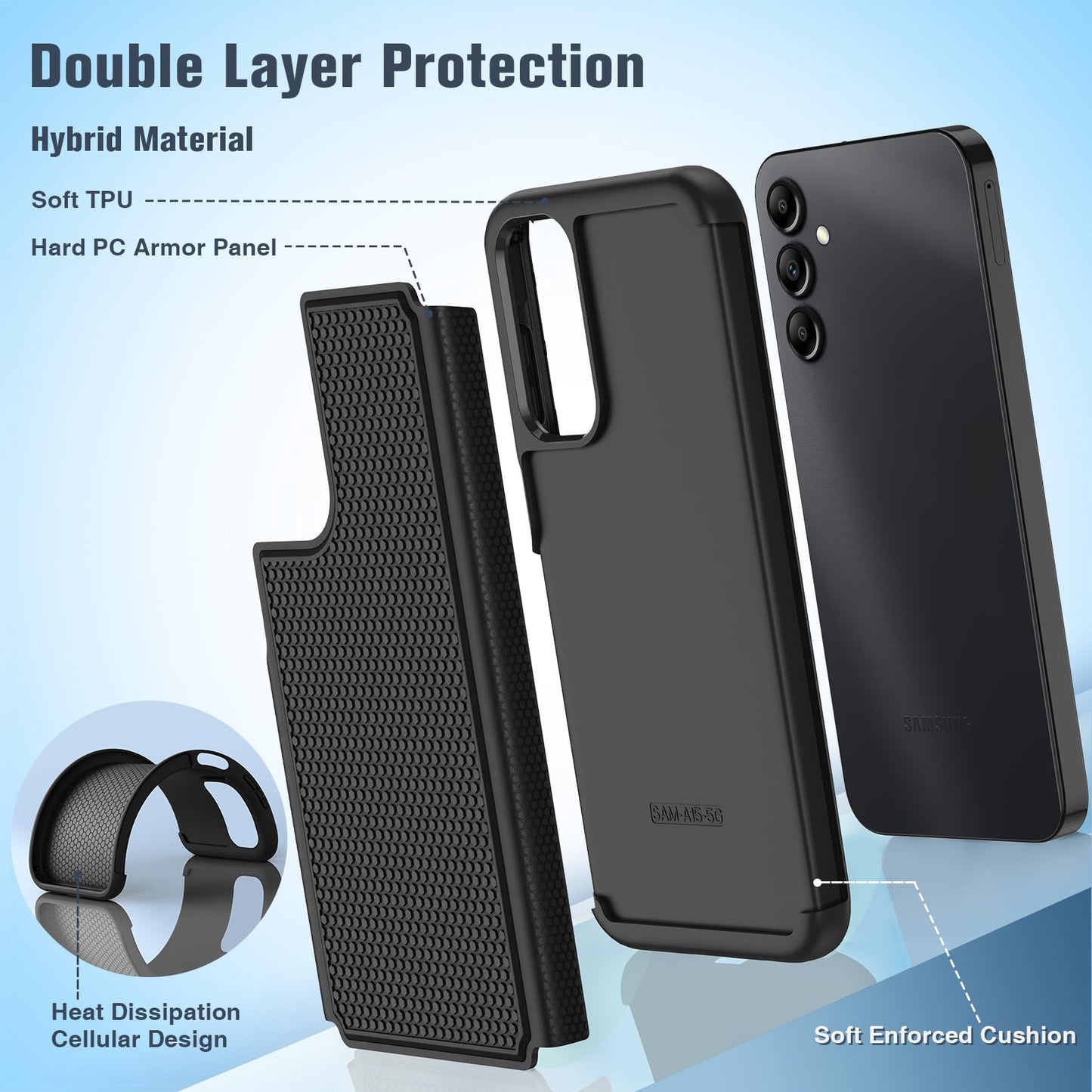 FNTCASE for Samsung Galaxy A15-5G Case: Dual Layer Protective Heavy Duty Cell Phone Cover Shockproof Rugged with Non Slip Textured Back - Military Protection Bumper Tough - 2024, 6.5inch