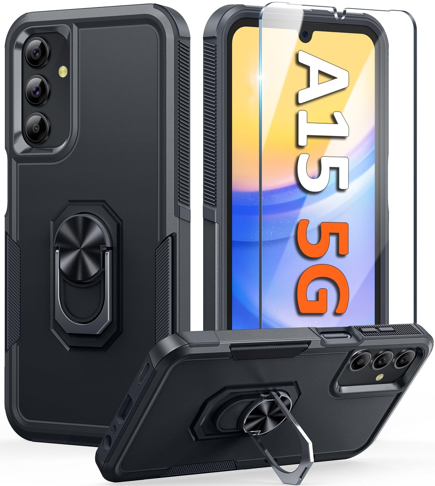 FNTCASE for Samsung Galaxy A15-5G Case: Dual Layer Protective Heavy Duty Cell Phone Cover Shockproof Rugged with Non Slip Textured Back - Military Protection Bumper Tough - 2024, 6.5inch