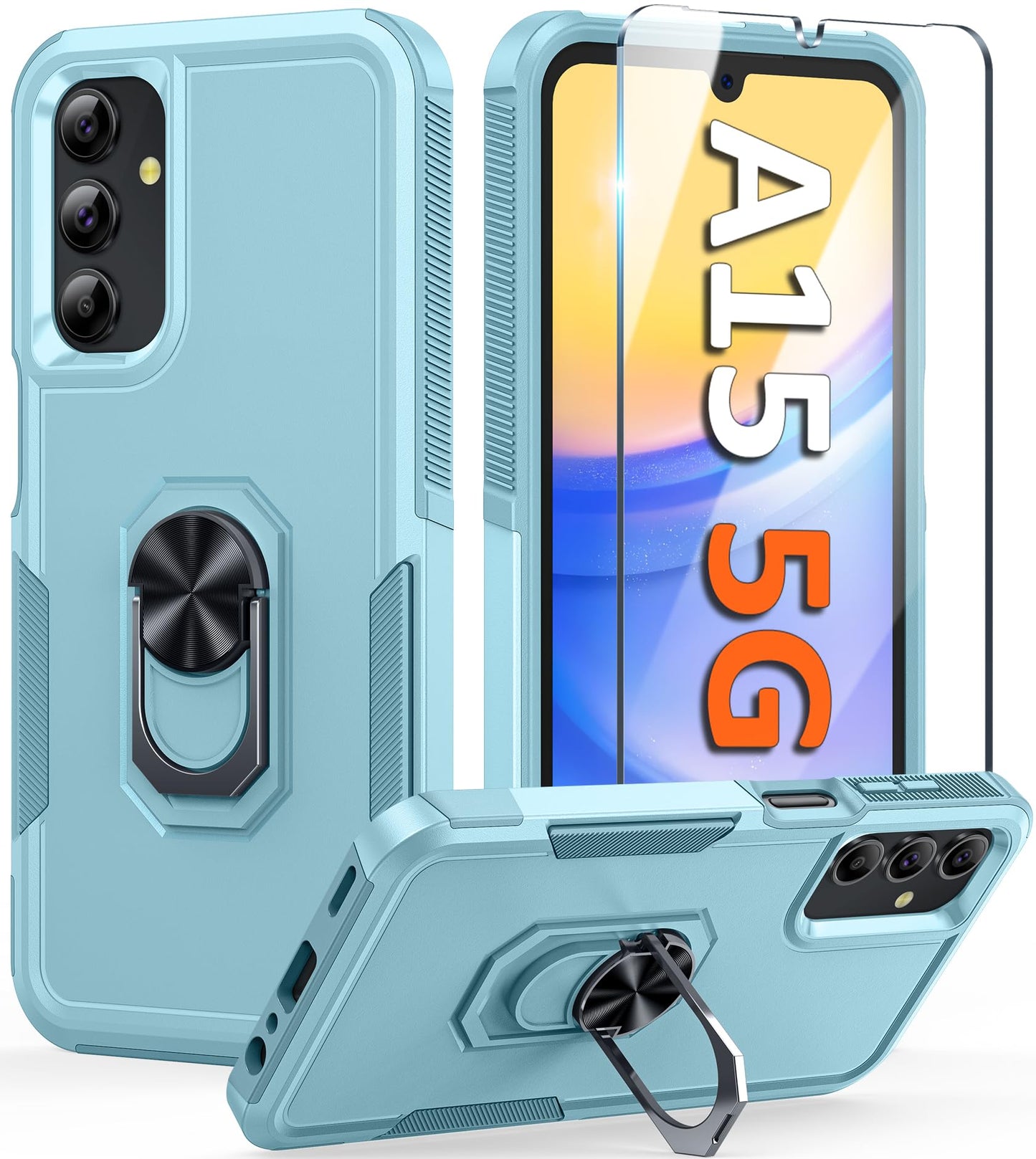 FNTCASE for Samsung Galaxy A15-5G Case: Dual Layer Protective Heavy Duty Cell Phone Cover Shockproof Rugged with Non Slip Textured Back - Military Protection Bumper Tough - 2024, 6.5inch